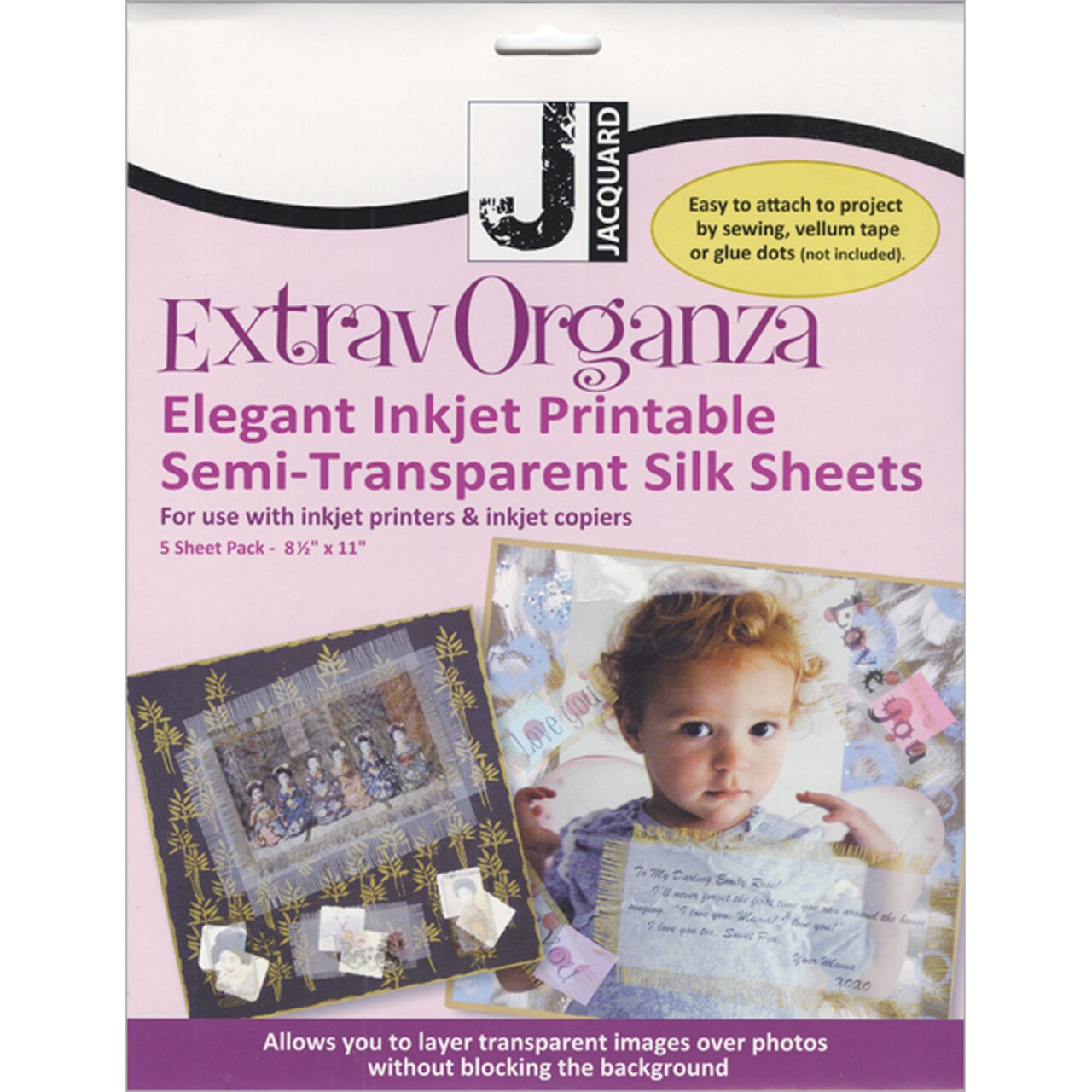 Jacquard ExtravOrganza Ink Jet Fabric Sheets 8.5"X11" 5/Pkg-Silk